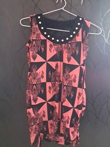 Fancy, Printed,Black N Pink Velvet-Chiffon Top