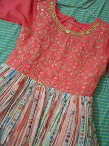 Coral Pink Embroidered Anarkali Gown