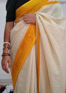 Elegant Cream &amp; Yellow Saree