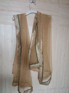 Golden Tan Net Duppta  With Less Border