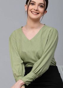 Green V-Neck Top