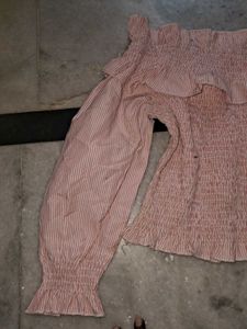 Off Shoulder Striped Top Women Light Pink