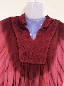 Burgundy Tie-Dye Embroidered Caftan Top