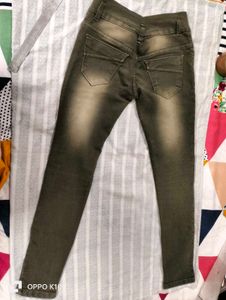 Gray Wash Jeans with Bow Detail