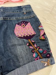 Floral Embroidered Denim Shorts