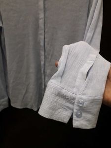 Zara Textured Light Blue Button-Down Shirt