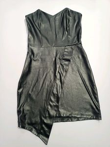 Western Black Faux Leather Party Dress Small