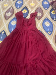 Maroon Tiered Midi Dress