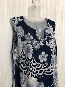 Blue Printed Sleeveless Midi Dress