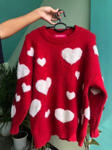 Red Heart Print Sweater