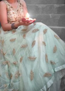 Festive Wear Trendy Gown With Top In Pastel Green