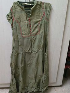 Olive Green Tunic Dress with Red Trim