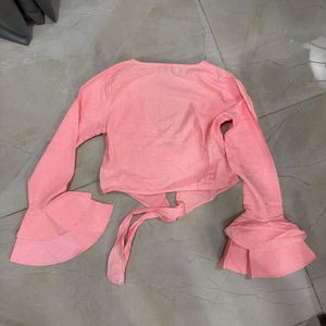 How When Wear Neon Stripe Frill Tie Blouse NEW