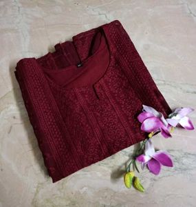 Maroon Embroidered Kurta