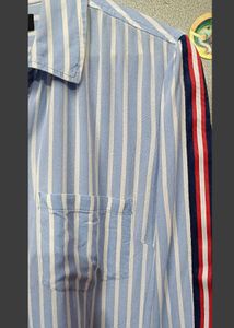 Branded Loose Fit Button Down - Blue Stripe Shirt