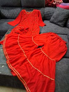 Red Embroidered Kurta Set 42 xl size
