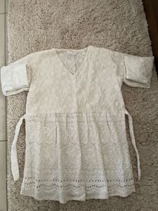 Off White Embroidered Short Kurti
