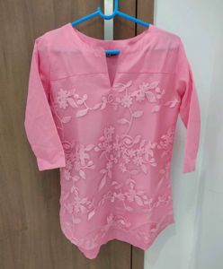 Pink Floral Embroidered Top