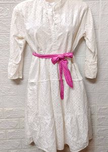 White Cut Out embroidery Work Dress