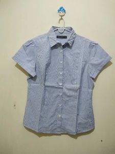 Mark And Spencer Blue White Striped Formal Shirt