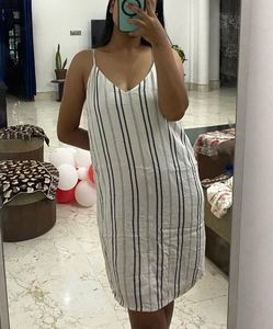 Strip V Neck Dress