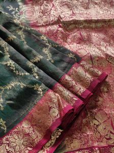 Green And Maroon Pure Silk Saree