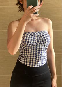 Blue Gingham Tube Top