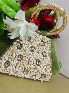 Olive Green Beaded Clutch