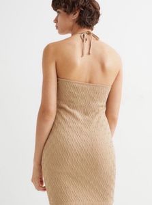 H&amp;M Beige Solid Halter Neck Dress
