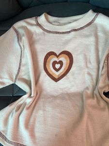 Crop Top Vintage Heart Print Ribbed