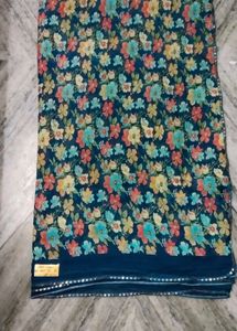 Elegant Blue Floral Print Saree