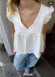 New With Tag Cute Korean Asthetic White Top