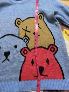 Cute Bear Print Blue Sweater