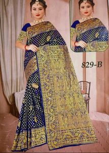 unused Elegant Blue & Gold Banarasi Saree