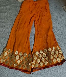 Georgette Red And Orange Plazo Suit