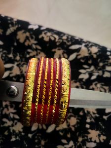 Beautiful Golden Bangles with Maroon Border