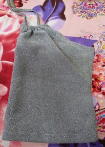 Glitter Sequin Partywear Silver Tube Crop Top