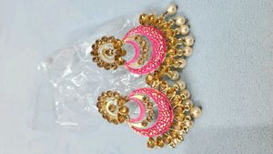 Pink Color Stone Heavy Earings