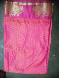 Pink Saree with Elephant Motif