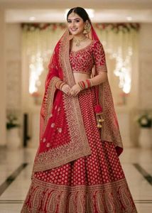 unstitch Red Embroidered Lehenga Choli