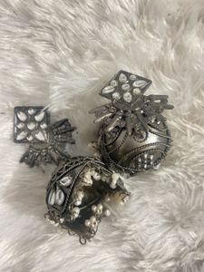 Oxidized Silver Jhumka Earrings