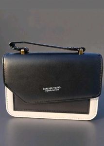 Black &amp; White Structured Crossbody Handbag