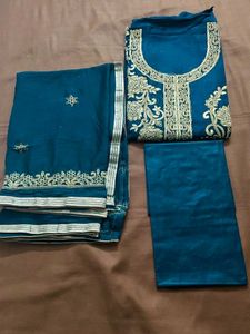 Teal Embroidered Salwar Suit Material