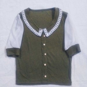 Cute korean Style Olive Green Blouse