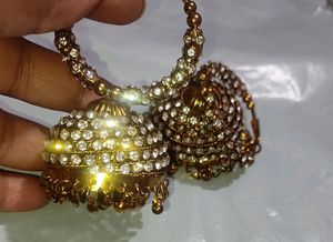 Golden White Stone Jhumki Earring