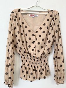 Buy beige & Black Polka Dot print Top