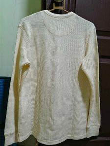 MAX Cream Waffle Textured Long Sleeve Henley Shirt
