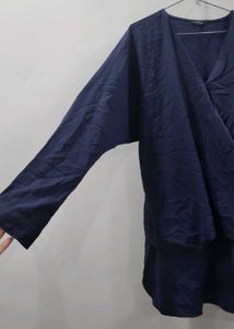 Elegant Navy Blue Wrap Top