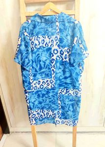 Blue Printed Long Shirt Size-44