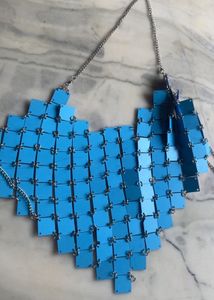 Rhombic Blue Squared Faux Mirror Halter Top